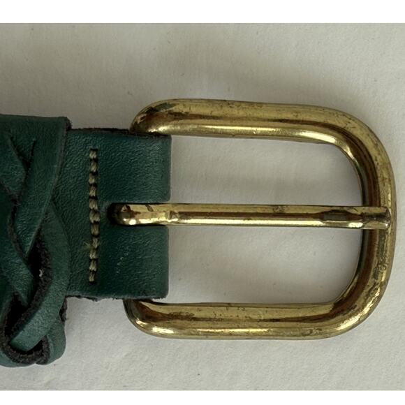 Vintage Argentina Capezio M/L Green Braided /Woven Leather Belt Gold Tone Buckle - Picture 4 of 9